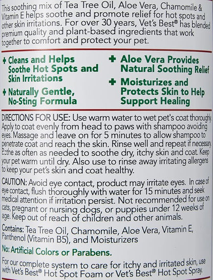 Vet's Best Hot Spot Itch Relief Shampoo for Dogs - Relieves Dog Dry Skin, Rash, Scratching, Licking, Itchy Skin, and Hot Spots - 16 Ounces
