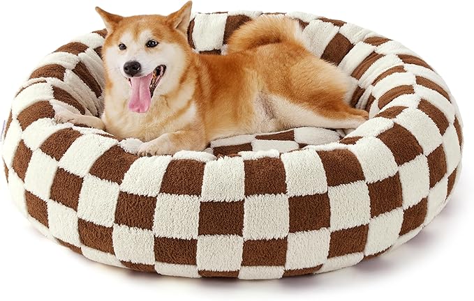 Lesure Donut Small Dog Bed - Round Cat Beds for Indoor Cats Anti-Anxiety Calming Pet Beds, Washable Cute Modern Beds with Teddy Sherpa Plush & Anti Slip Bottom Brown