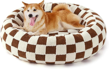 Lesure Donut Small Dog Bed - Round Cat Beds for Indoor Cats Anti-Anxiety Calming Pet Beds, Washable Cute Modern Beds with Teddy Sherpa Plush & Anti Slip Bottom Brown