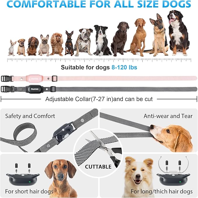 Dog Shock Collar for 2 Dogs (8-120lbs), IPX7 Waterproof Rechargeable Training Collars for Large Medium Small Dogs with 1000FT Remote Range, Beep Vibration Shock - Grey