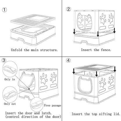 Gefryco Foldable Cat Litter Box with Lid,Covered Litter Box for Small and Medium Cats, Enclosed Cat Potty with Scoop and Brush, Top Entry Cute Kitten Litter Tray with Drawer and Top Cover(White)