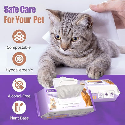 Pet Wipes for Dogs, Dog Wipes for Paws and Butt, Grooming Wipes for Dogs & Cats, Unscented Pet Wet Wipes, Hypoallergenic Wipes for Dogs Face and Body, Cat Wipes-100 Count