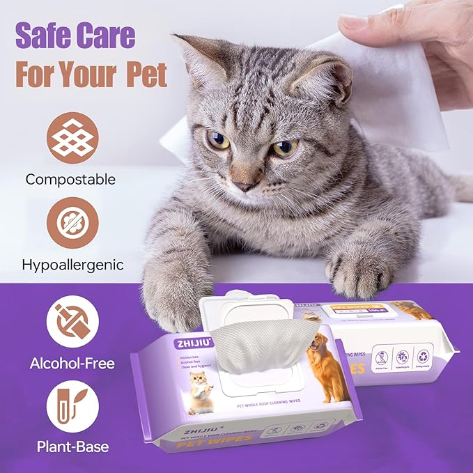Pet Wipes for Dogs, Dog Wipes for Paws and Butt, Grooming Wipes for Dogs & Cats, Unscented Pet Wet Wipes, Hypoallergenic Wipes for Dogs Face and Body, Cat Wipes-100 Count