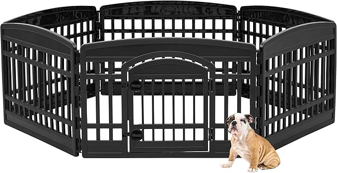 IRIS USA 24-inch 6 Panel Exercise Pet Playpen with Door, Black + IRIS USA Pee Pads Square Pet Training Pad Holder for Dogs, Dark Gray