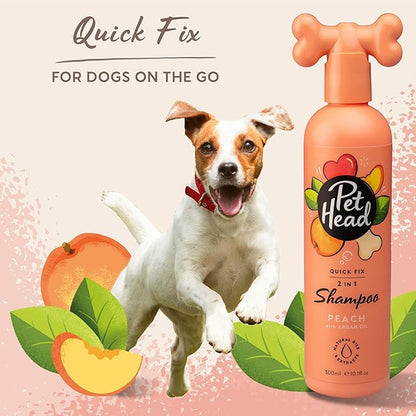 Quick Fix 2 in 1 Dog Shampoo and Conditioner | Peach Scent | Dog Shampoo for Smelly Dogs | Nourishes and Softens Coat & Skin | Vegan | Gentle Formula for Puppies | Made in USA | 16fl oz.