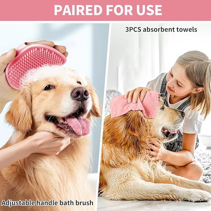 Dog Paw Cleaner for Dogs, (with 3Pcs Absorbent Towels & Adjustable Bath Brush) Dog Paw Washer, Pet Foot Cleaner (Pink, Medium)