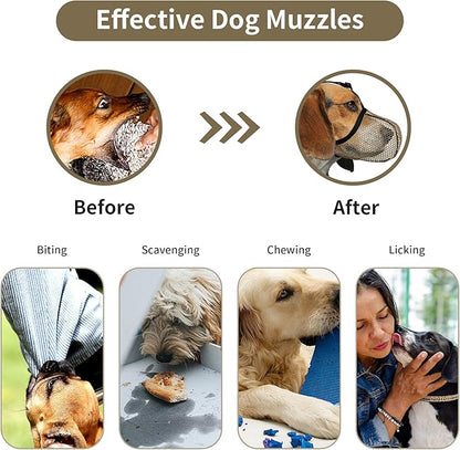 Dog Muzzle, Breathable Soft Muzzle for Extra Small Dogs to Anti & Prevent Barking Biting Chewing, Reflective & Adjustable Basket Muzzle with Air Mesh for Dachshund Brown XS