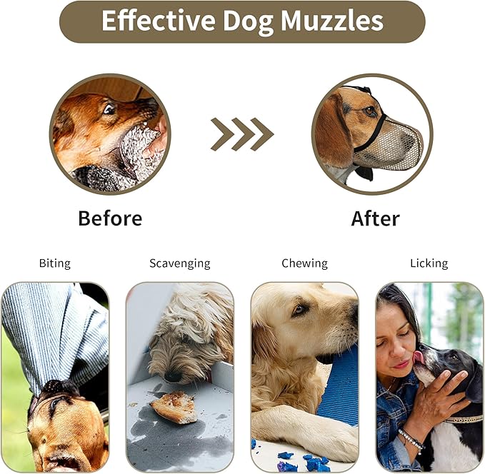 Dog Muzzle, Breathable Soft Muzzle for Extra Large Dogs to Anti & Prevent Barking Biting Chewing, Reflective & Adjustable Basket Muzzle with Air Mesh for German Shepherd Brown XXL