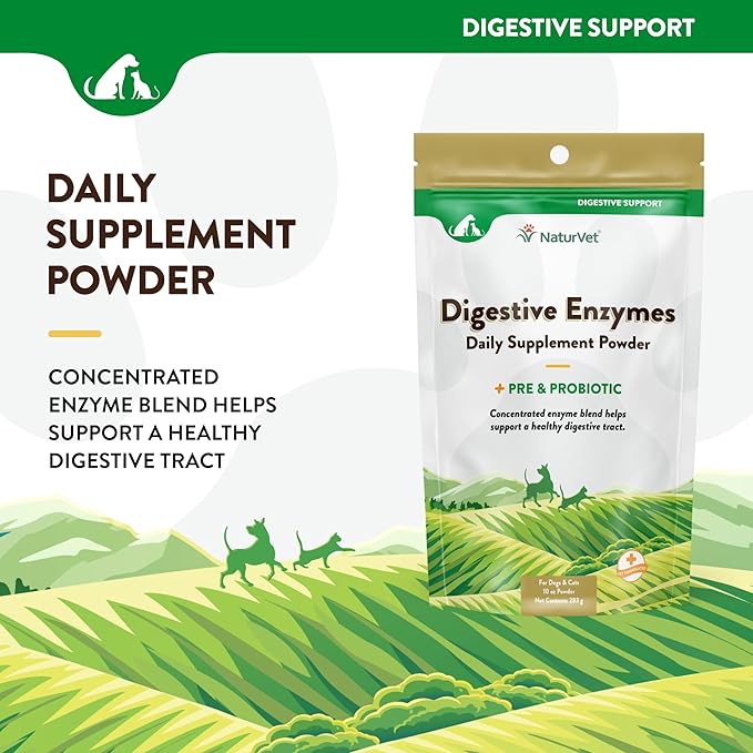 NaturVet  Digestive Enzymes - Plus Probiotics & Prebiotics  Helps Support Diet Change & A Healthy Digestive Tract  for Dogs & Cats  10 oz Powder