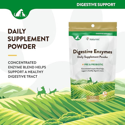 NaturVet  Digestive Enzymes - Plus Probiotics & Prebiotics  Helps Support Diet Change & A Healthy Digestive Tract  for Dogs & Cats  10 oz Powder