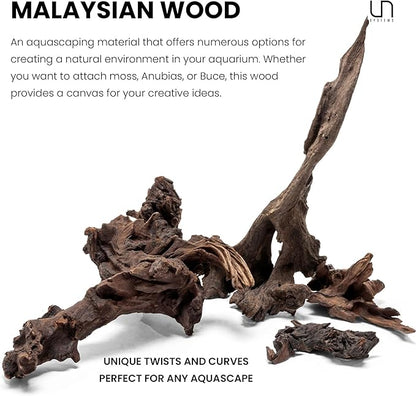 Ultum Nature Systems Driftwood - Malaysian Drift Wood for Fish Tank, Planted Tank, Terriarium, Paludarium - Versatile Natural Driftwood Decor, Events Wood Centerpiece - Malaysian, Large (16-20")