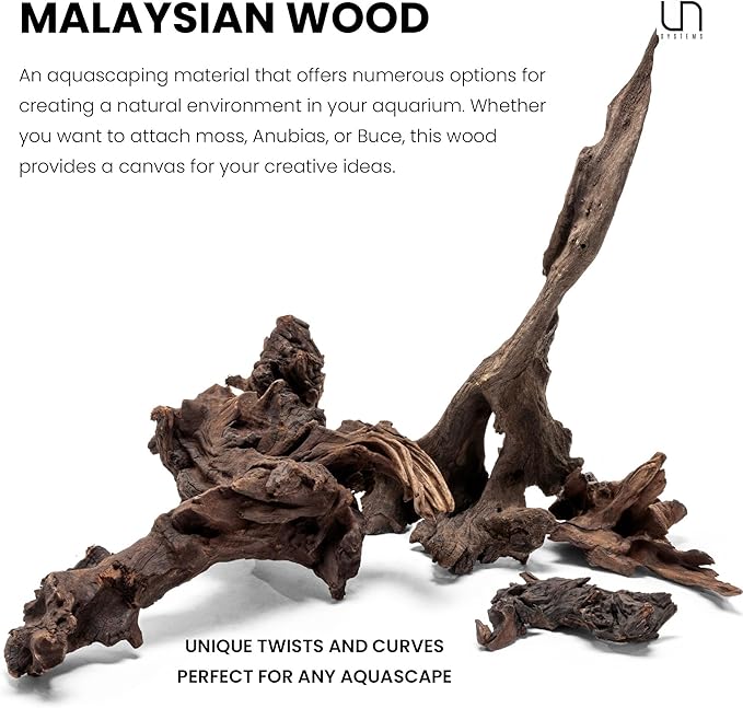 Ultum Nature Systems Driftwood - Malaysian Drift Wood for Fish Tank, Planted Tank, Terriarium, Paludarium - Versatile Natural Driftwood Decor, Events Wood Centerpiece - Malaysian, Medium (12-16")