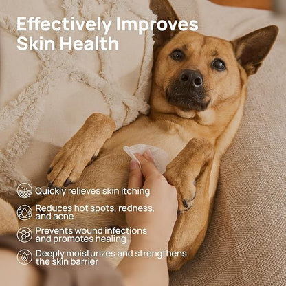 HICC PET Itch Relief Wipes for Dogs & Cats, Rapidly Relieves Itching, Soothes Hot Spots and Skin Irritations, Hypoallergenic Hot Spot Treatment Cleaning Wipes, Alleviate Dry Itchy Skin - 100 Count