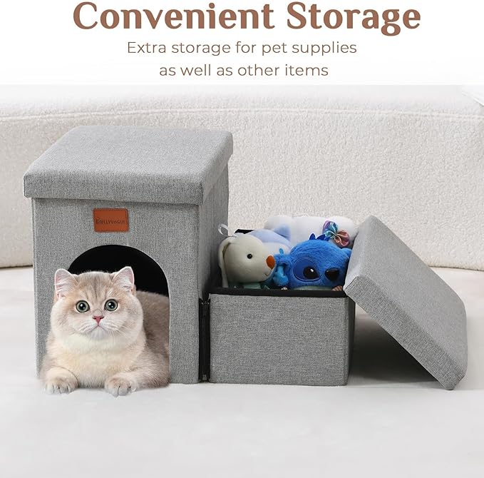 JOLLYVOGUE Dog Steps for Small Dogs, Cat Stairs with Storage, Non-Slip Dog Steps for Beds Couches, Folding Pet Stairs Helper for High Beds, Dog Ramp for Small Dogs and Cats or Pets Friendly, 2-Tiers