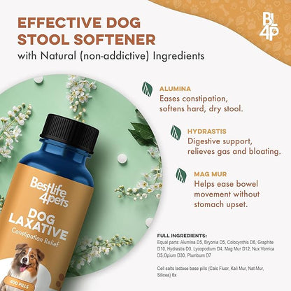 Dog Laxative Constipation Relief, Dog Stool Softener Remedy Eases Irregular Bowel Movements, Scooting & Rectal Itching; Supports Canine Digestion & Canine Gas Relief, 400 Odorless, Tasteless Pills