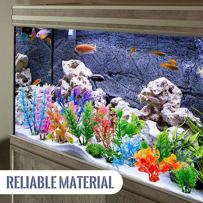 Tigeen 80 Pcs Aquarium Fish Tank Decorations Aquatic Artificial Colorful Fish Tank Accessories Aquarium Plants Small to Large Size Style Lifelike Plants Decor for Household Office DIY
