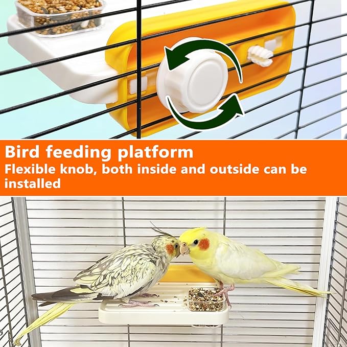 Hamiledyi Bird Perch Platform with Feeding Cup for Cage Window Perch Stand Feeder Bowl for Parakeets Conures Cockatiels Parrot Lovebird