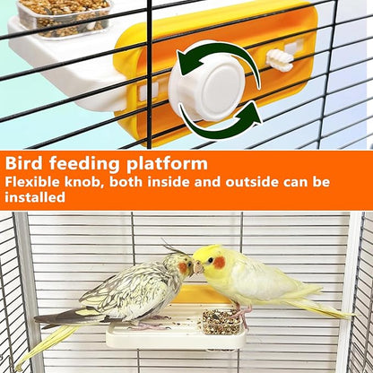 Hamiledyi Bird Perch Platform with Feeding Cup for Cage Window Perch Stand Feeder Bowl for Parakeets Conures Cockatiels Parrot Lovebird