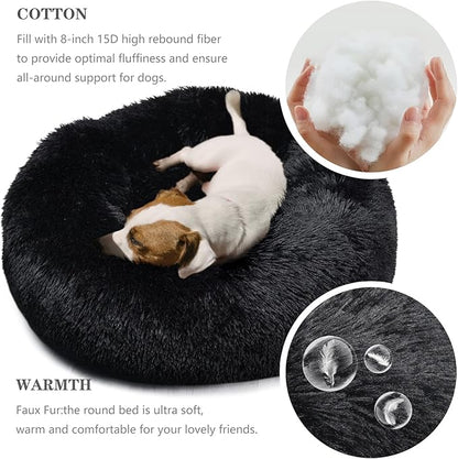 Dog Beds for Medium Dogs Washable Calming Bed for Dogs 30 Inches Black Fluffy and Soft Dog Bed Calm and Anti Anxiety Faux Fur Round Medium Sized Pet Bed for Dog