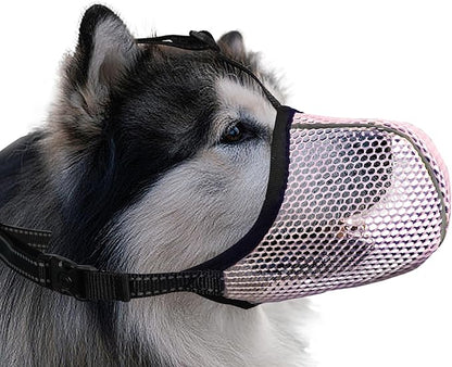 Dog Muzzle, Breathable Soft Muzzle for Extra Large Dogs to Anti & Prevent Barking Biting Chewing, Reflective & Adjustable Basket Muzzle with Air Mesh for German Shepherd Pink XXL