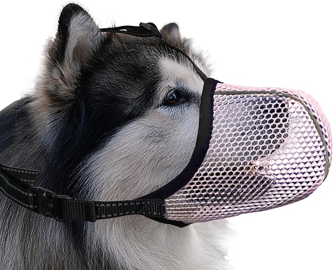 Dog Muzzle, Breathable Soft Muzzle for Extra Large Dogs to Anti & Prevent Barking Biting Chewing, Reflective & Adjustable Basket Muzzle with Air Mesh for German Shepherd Pink XXL