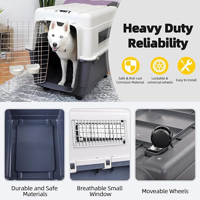 Plastic Kennels, Plastic Dog Crate, Airline Approved Pet Carrier for Dogs and Cats Longer Traveling, XL