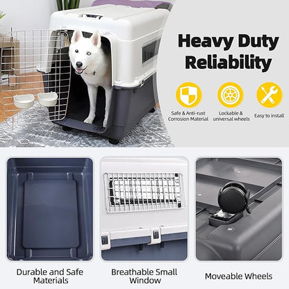 Plastic Kennels, Plastic Dog Crate, Airline Approved Pet Carrier for Dogs and Cats Longer Traveling, M