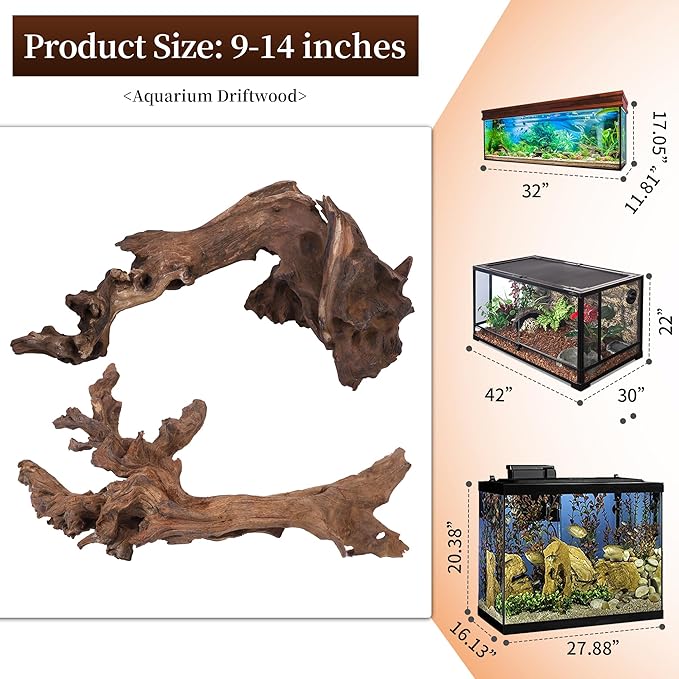majoywoo Natural Large Coral Driftwood for Aquarium Decor Reptile Decor, Assorted Driftwood Branch 9-14" 2 Pcs, Fish Tank Decoration