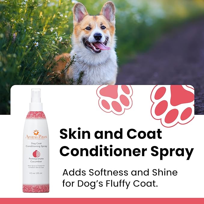 Scented Dog Coat Spray  Cleansing, Conditioning, Moisturizing  Toxin Free, Healthy Ingredients  Aromatic Grooming Puppy Spray  Loosens Knots, Tangles  4.5 Oz., Pomegranate Cucumber