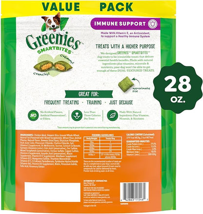 Greenies Smartbites Immune Support Crunchy & Soft Dog Treats, Chicken Flavor, 28 oz. Pack