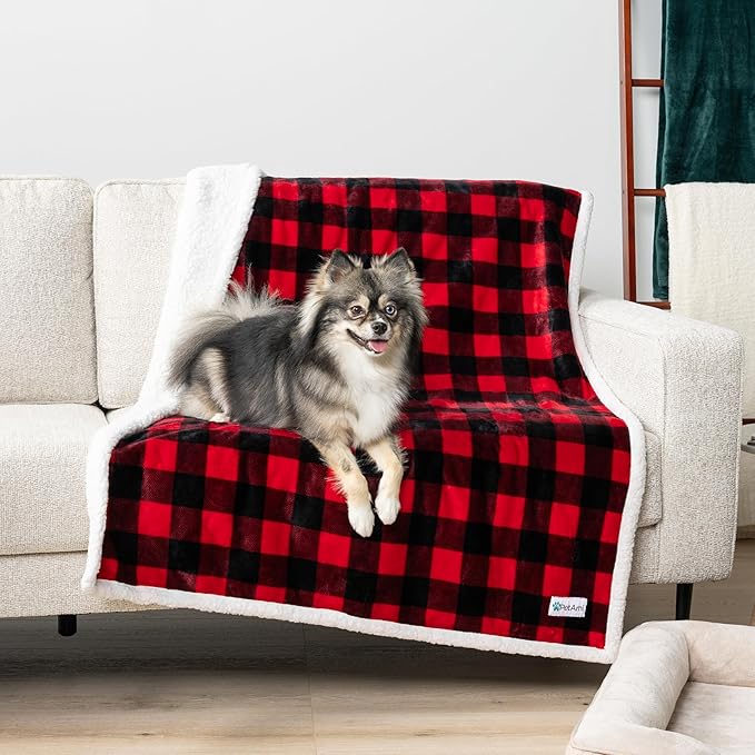 PetAmi WATERPROOF Dog Blanket for Medium Large Dog, Pet Puppy Blanket Couch Cover Protection, Fleece Cat Blanket Washable Throw, Couch Sofa Bed Furniture Protector Reversible Soft 60x40 Checker Red