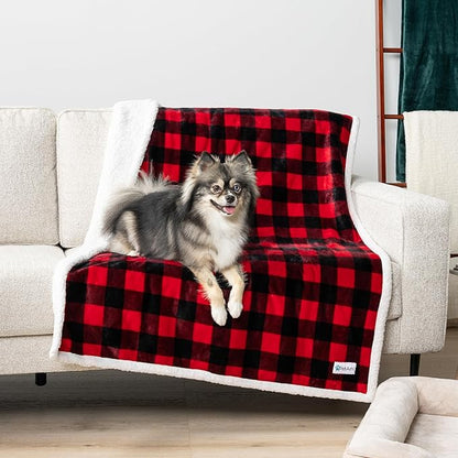 PetAmi WATERPROOF Dog Blanket for Medium Large Dog, Pet Puppy Blanket Couch Cover Protection, Fleece Cat Blanket Washable Throw, Couch Sofa Bed Furniture Protector Reversible Soft 60x40 Checker Red