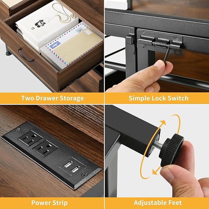 DWVO Dog Crate Furniture with Storage Shelves, Heavy Duty Dog Crate with Drawers & Charging Station, 32 Inch Dog Kennel Indoor Furniture for Medium Dogs, Modern Dog Crate with Double Doors, Brown