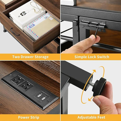 DWVO Dog Crate Furniture with Storage Shelves, Heavy Duty Dog Crate with Drawers & Charging Station, 32 Inch Dog Kennel Indoor Furniture for Medium Dogs, Modern Dog Crate with Double Doors, Brown