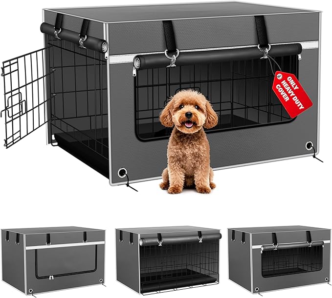24Inch Dog Crate Cover. Super Thick Light-Blocking Fabric. 24___18___20__ Heavy-Duty Dog Crate Cover. Suitable for Most Wire Dog Crates, for Indoor and Outdoor Use, Gray(Cover Only)