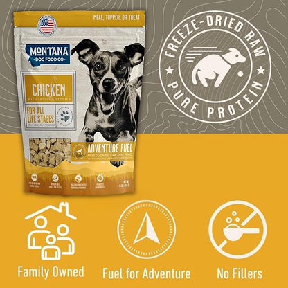 MONTANA DOG FOOD CO. Freeze-Dried Raw Chicken Recipe Dog Food – Grain-Free, High-Protein Meal or Topper, Made in USA with USA Ingredients -16 oz Bag