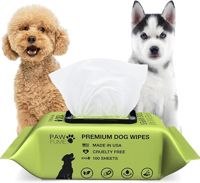 Pawfume Dog Wipes 100 Count, Pet Wipes  Hypoallergenic & Gentle Dog Wipes for Eyes, Face, Butt, and Paws  Cleaning & Deodorizing, Grooming Tear Stain Wipes for Puppy, Adult Dogs & Cats