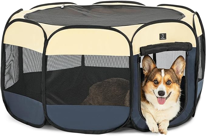 A4Pet Dog Playpen, Portable Pet Playpen, Pop Up Dog Playpen Indoor/Outdoor - Ideal for Small Medium Dogs - Removable Zipper & Collapsible Travel Bowl