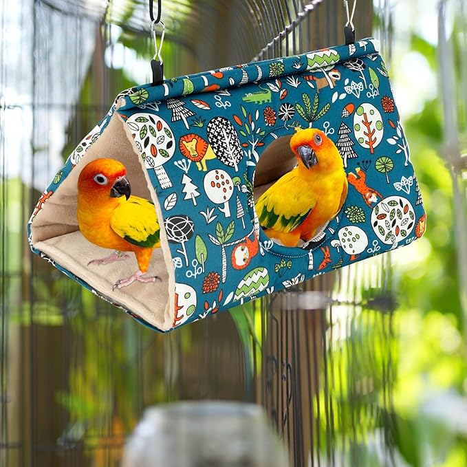 Rypet Winter Warm Bird Nest House - Hanging Hammock Velvet Shed Hut Cage Plush Fluffy Birds Hideaway Sleeping Bed Fuzzy for Parrot Parakeet Cockatiels Budgies Lovebird Mediumï¼_lueï¼