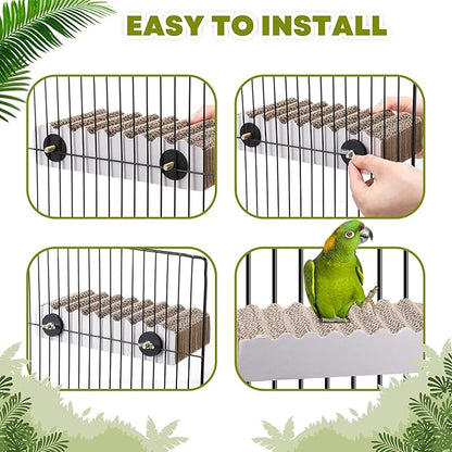 2-Piece Bird Platforms - Macaw, Small Parakeet, Conure, Budgie - Brown Cardboard Bird Perch - Paw Grinding Stand - Parrot Playground