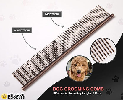 Dog Grooming Scissors Kit - Best Tools For Goldendoodles, Poodles & Doodles - Straight, Curved & Thinning Shears - Golden Doodle Grooming Kit - Professional Grade Steel, 4 Pc Set [We Love Doodles]