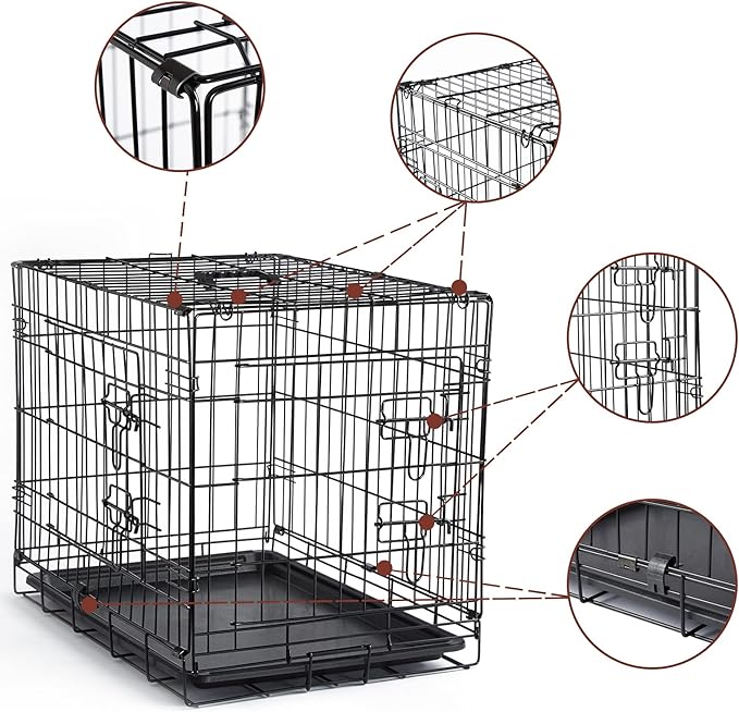 DONORO Dog Crates Kit for Small Size Dogs Indoor with Dog Crate Cover, Double Door Dog Kennels & Houses for Puppy and Cats, Collapsible Metal Contour Dog Cages (30-Inch Kit)