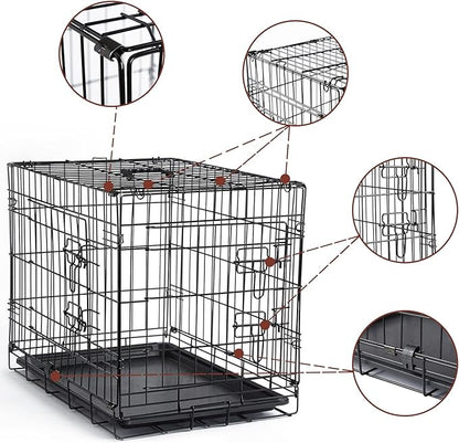 DONORO Dog Crates Kit for Small Size Dogs Indoor with Dog Crate Cover, Double Door Dog Kennels & Houses for Puppy and Cats, Collapsible Metal Contour Dog Cages (30-Inch Kit)