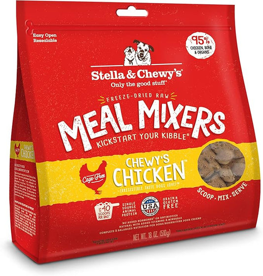 Stella & Chewy's Freeze Dried Raw Chewy_ Chicken Meal Mixers  Dog Food Topper for Small & Large Breeds  Grain Free, Protein Rich Recipe  18 oz Bag