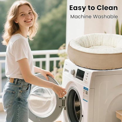 Love's cabin Round Donut Cat and Dog Cushion Bed, 20in Pet Bed for Cats or Small Dogs, Anti-Slip & Water-Resistant Bottom, Super Soft Durable Fabric Pet beds, Washable Luxury Cat & Dog Bed Camel