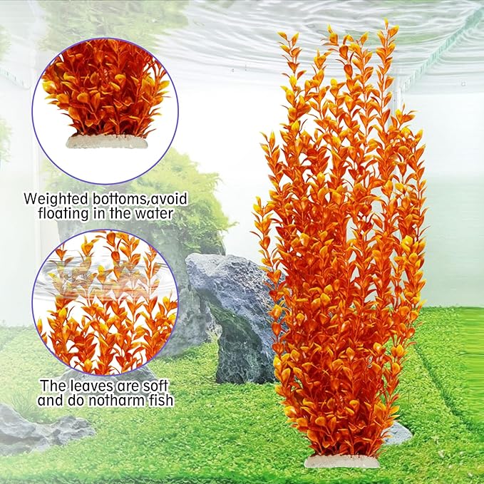 Hamiledyi Aquarium Plastic Plants Aquarium Decor Artificial Fish Tank Plants,Tall Fish Tank Decorations, Extra Large Aquarium Plant 23.6-inch Tall,2PCSï¼_range Style Aï¼