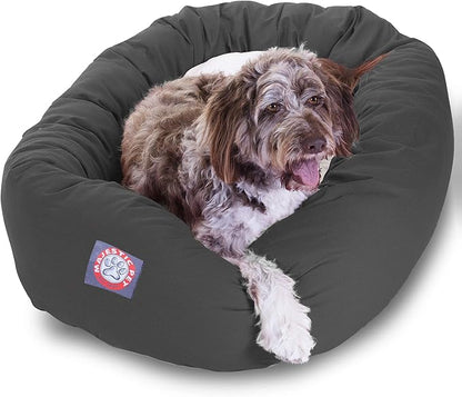 Majestic Pet 52 Inch Poly-Cotton Sherpa Calming Dog Bed Washable  Cozy Soft Round Dog Bed with Spine for Head Support - Fluffy Donut Dog Bed 52x35x11 (inch)  Round Pet Bed X- Large - Gray