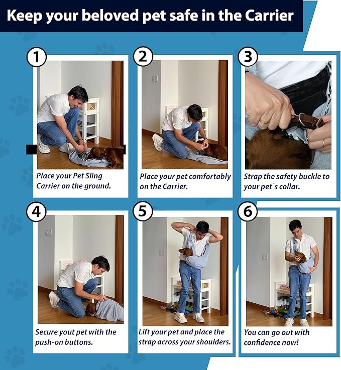 Pet Carrier for Small Dogs & Cats, Sling Carrier with Safety Buckle, Buttons and Front Pocket, Soft, Durable Design, Dog Carriers for Small Dogs 0-12 lbs, Dog Pouch Carrier (Light Grey)