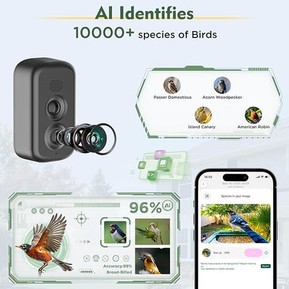 Bird Feeder with Camera, 4K UHD Video & 5G WiFi Live Stream, 32MP with AI Bird ID for 10,000+ Species, 2 Solar Powered, Birdhouse Camera for Outdoor Backyard Birdwatching Gift