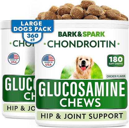 Glucosamine Chondroitin Dog Hip & Joint Supplement - Joint Pain Relief - Hip & Joint Chews for Dogs - Joint Support Large Breed - Senior Doggie Vitamin Pills Joint Health - (360 Treats - Chicken)
